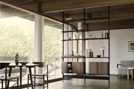 Pira Floor to Ceiling Shelving, 2 Bay in walnut and black